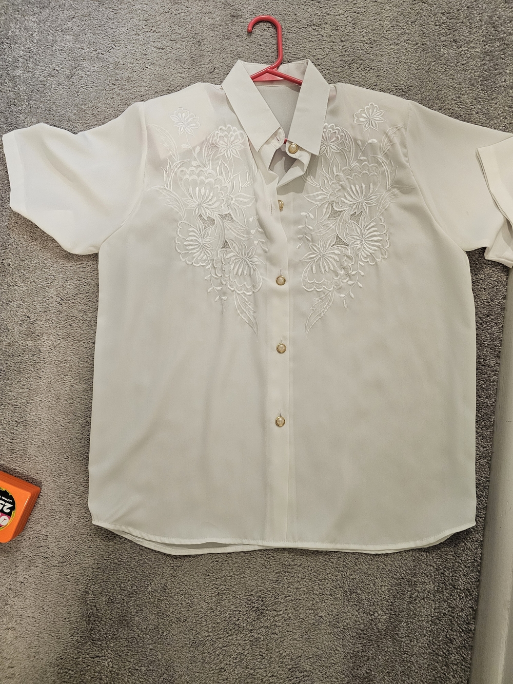 Tailor Made Thai Silk Womens Cream Short-Sleeve Embroidered Shirt